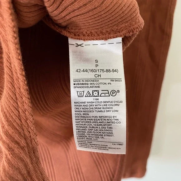 GAP Saddle Brown Ribbed Puff Sleeve Stretch Cotton Bodysuit - Picture 7 of 9